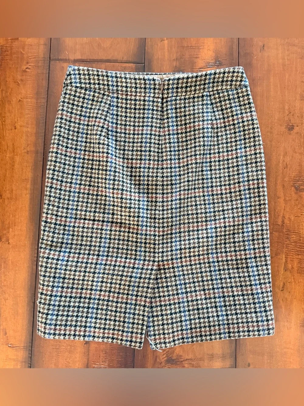 J. Crew Wool Houndstooth Pencil Skirt in Black, Cream, Blue, Red & Brown